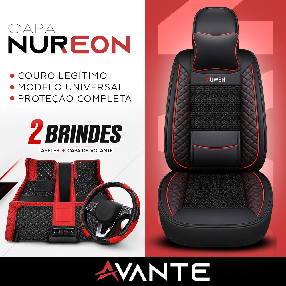 Kit capas de banco Nureon em couro com 2 brindes: tapetes e capa de volante