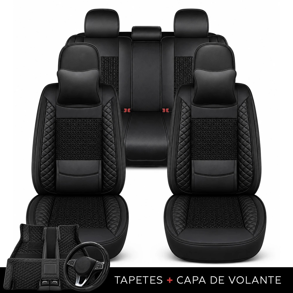 Kit completo na cor preta com tapetes e capa de volante