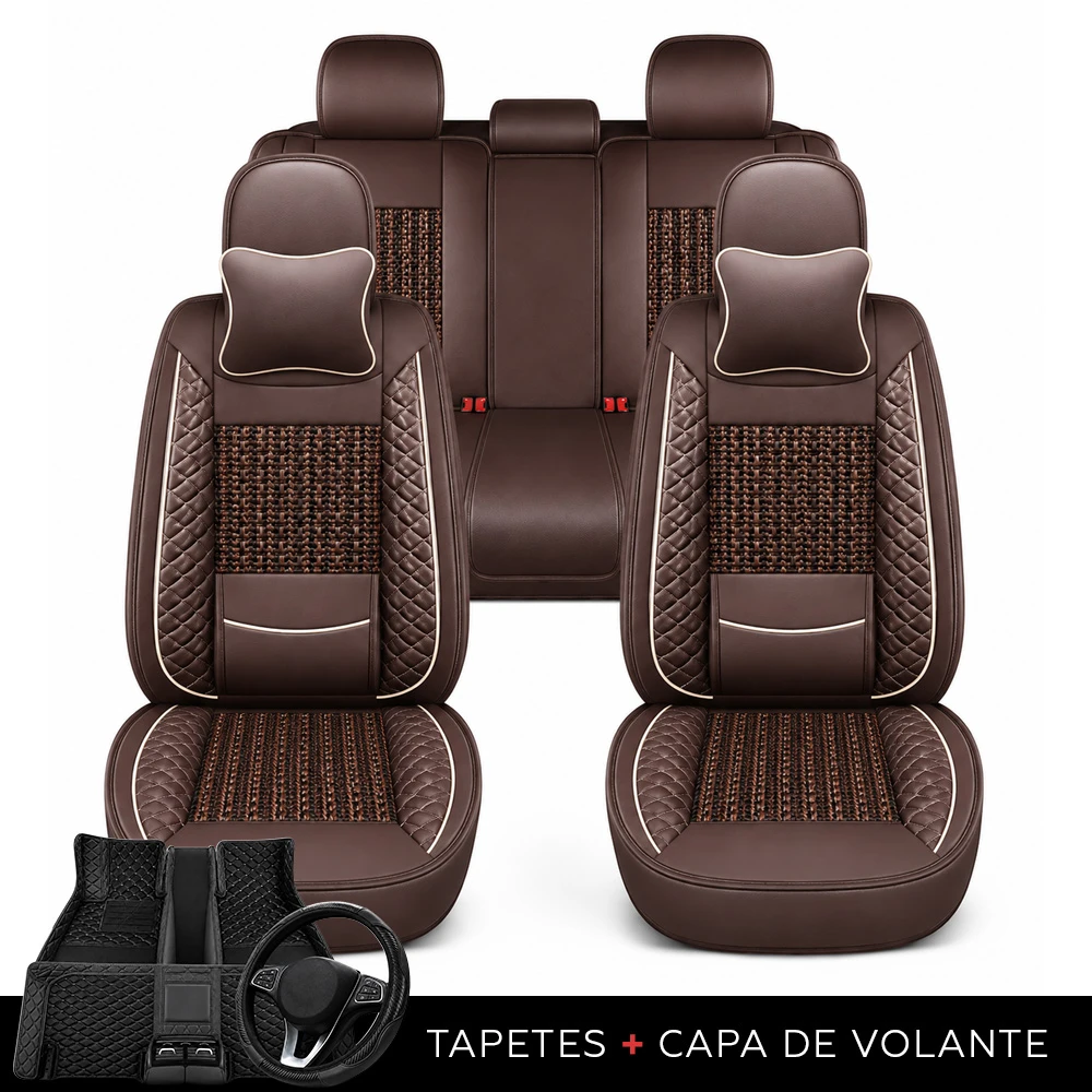 Kit completo na cor marrom com tapetes e capa de volante